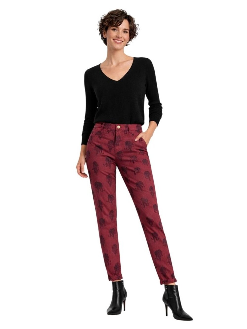 2/$30 ZARA Trafaluc Size 2 Burgundy Animal Print Slim-Fit Pants